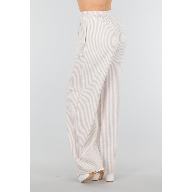 Beige-weiße Hose aus Baumwolle mit vertikalen Streifen und Stretch