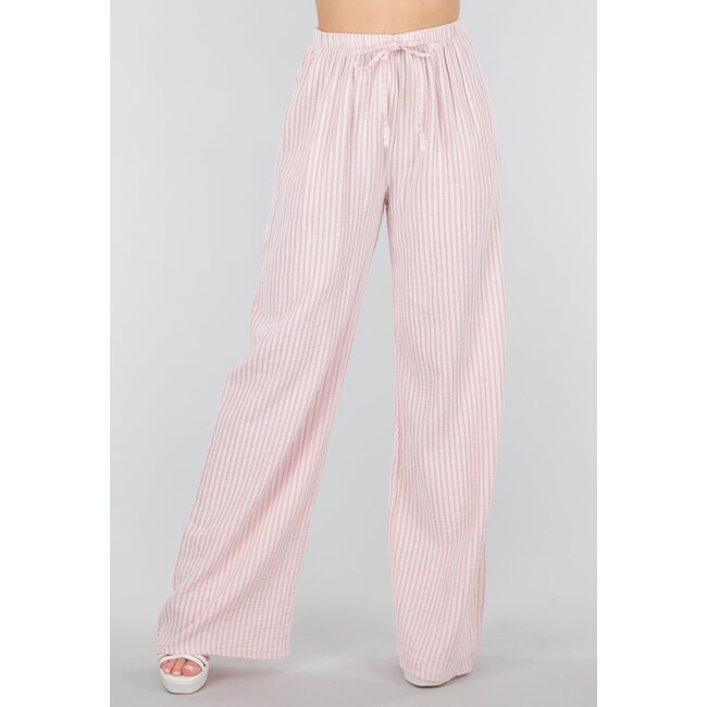 Hellrosa Weiße Baumwollhose mit Streifen und Stretch