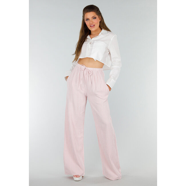Hellrosa Weiße Baumwollhose mit Streifen und Stretch
