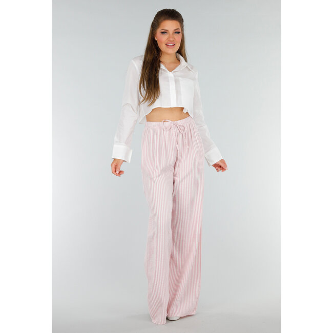 Hellrosa Weiße Baumwollhose mit Streifen und Stretch