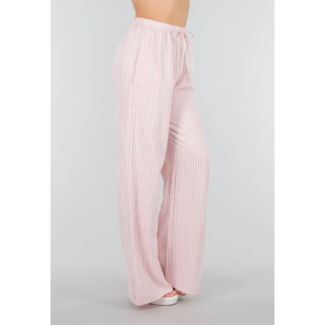 Hellrosa Weiße Baumwollhose mit Streifen und Stretch