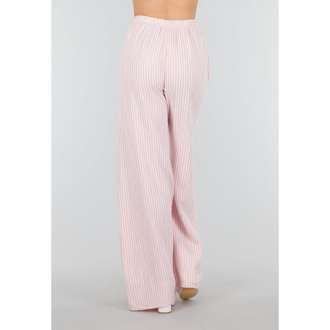 Hellrosa Weiße Baumwollhose mit Streifen und Stretch