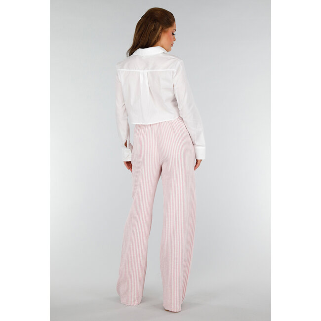 Hellrosa Weiße Baumwollhose mit Streifen und Stretch