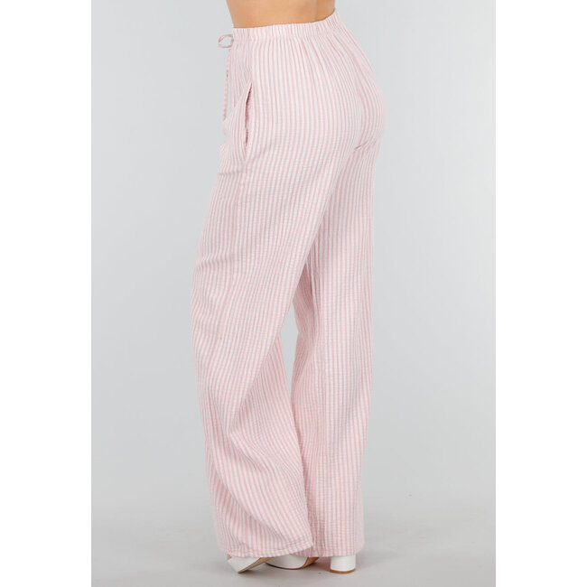 Hellrosa Weiße Baumwollhose mit Streifen und Stretch