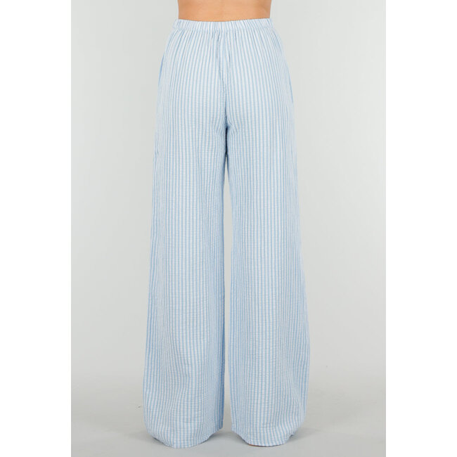 Hellblaue weiße Baumwollhose mit dekorativer Schleife und Stretch