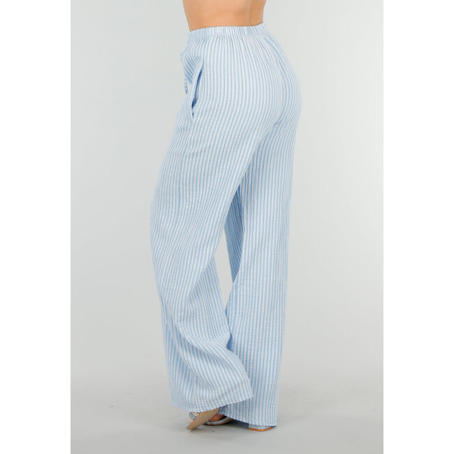 Hellblaue weiße Baumwollhose mit dekorativer Schleife und Stretch