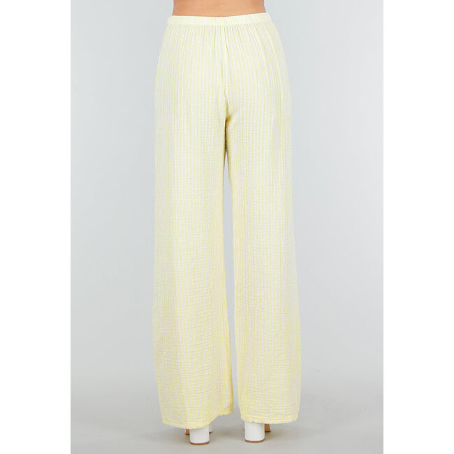 Gelbe weiße Baumwollhose mit hoher Taille und dekorativer Schleife