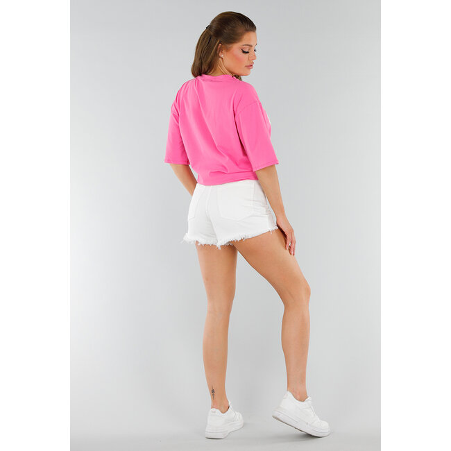Rosa T-Shirt aus Baumwolle in Übergröße mit Cin-Cin-Druck und Stretch