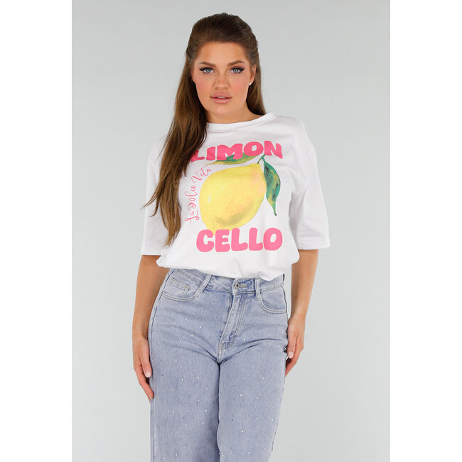 Weißes Oversized T-Shirt mit Stretch, Limoncello-Print und Zitrone