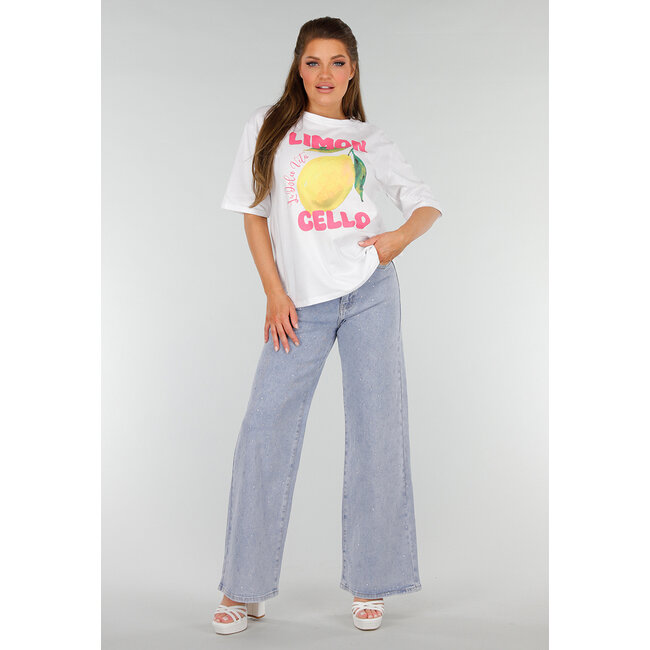 Weißes Oversized T-Shirt mit Stretch, Limoncello-Print und Zitrone