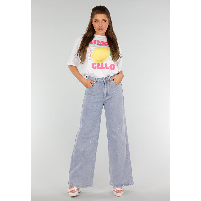 Weißes Oversized T-Shirt mit Stretch, Limoncello-Print und Zitrone