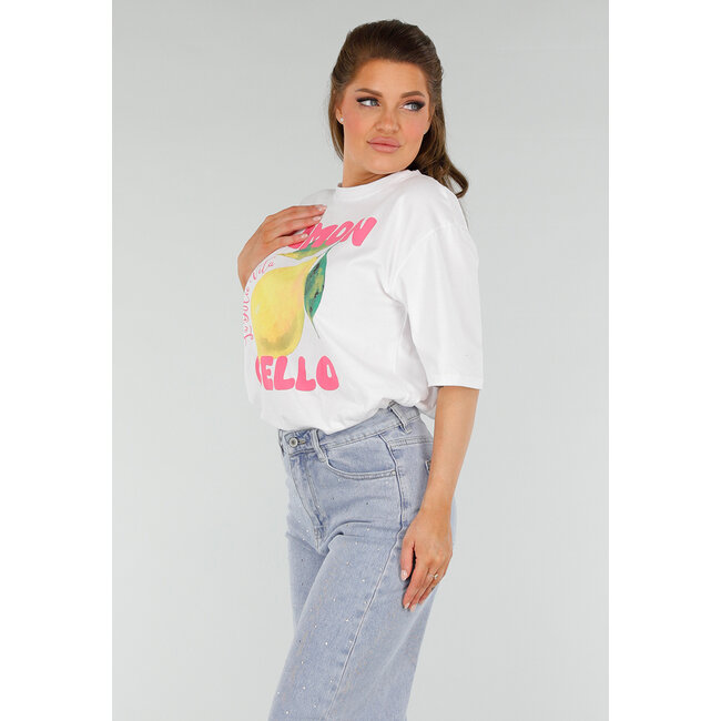 Weißes Oversized T-Shirt mit Stretch, Limoncello-Print und Zitrone