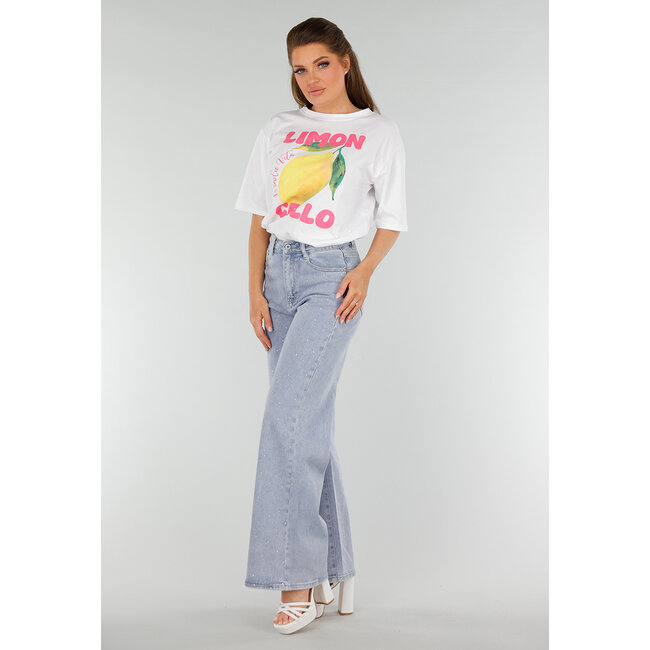Weißes Oversized T-Shirt mit Stretch, Limoncello-Print und Zitrone
