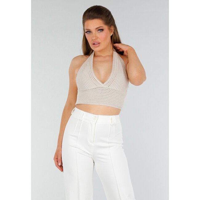 Beigefarbenes gehäkeltes Trägertop mit Stretch und tailliertem Modell