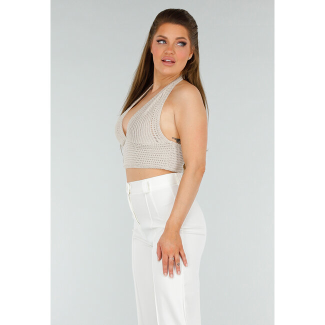 Beigefarbenes gehäkeltes Trägertop mit Stretch und tailliertem Modell