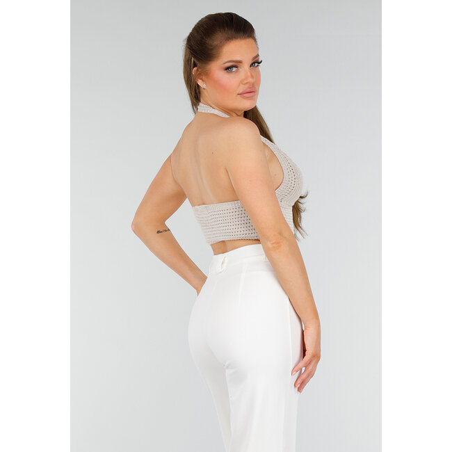 Beigefarbenes gehäkeltes Trägertop mit Stretch und tailliertem Modell