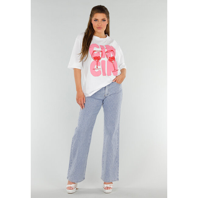 Blaue Strassjeans mit mittlerer Taille und gerader Stretch-Passform