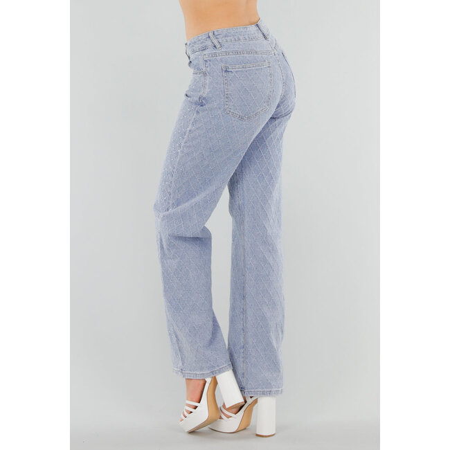 Blaue Strassjeans mit mittlerer Taille und gerader Stretch-Passform