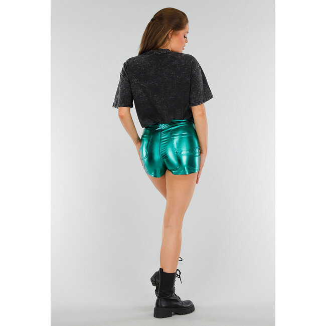 Schwarzes T-Shirt aus Baumwolle in Übergröße mit Stretch und Ton-Sur-Ton