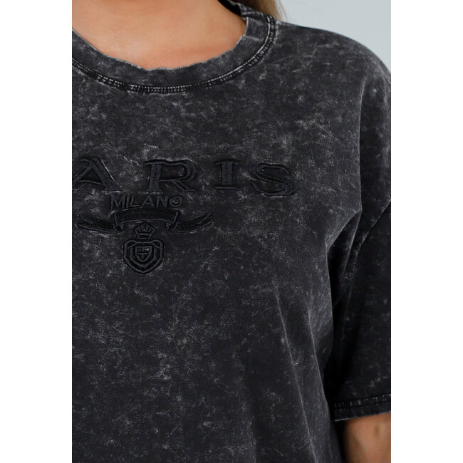 Schwarzes T-Shirt aus Baumwolle in Übergröße mit Stretch und Ton-Sur-Ton