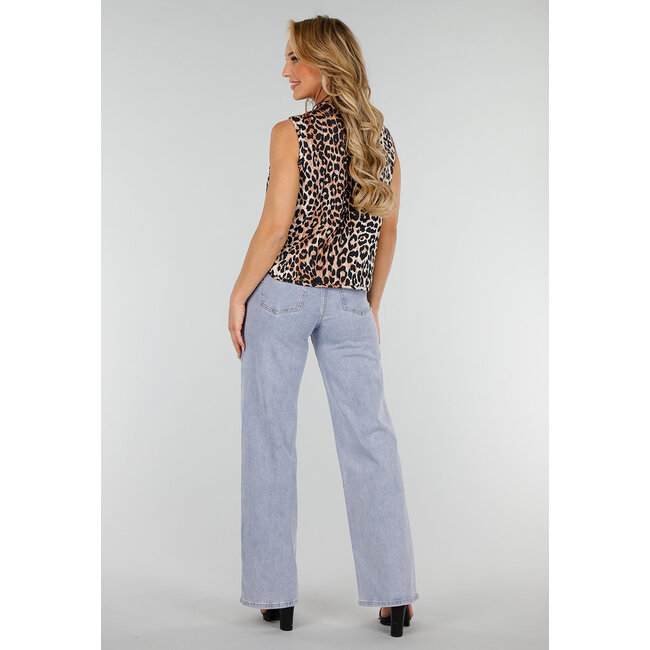 Ärmelloses Camel Black Leopard Top mit doppeltem Schleifenverschluss
