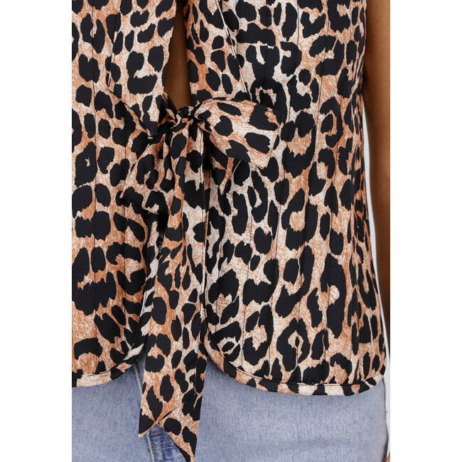 Ärmelloses Camel Black Leopard Top mit doppeltem Schleifenverschluss