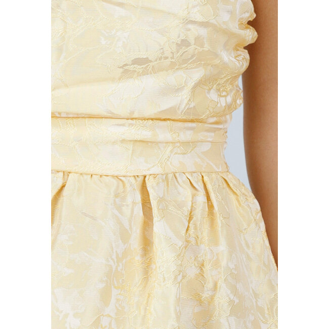 Trägerloses Midikleid in Buttergelb mit Jacquard-Optik
