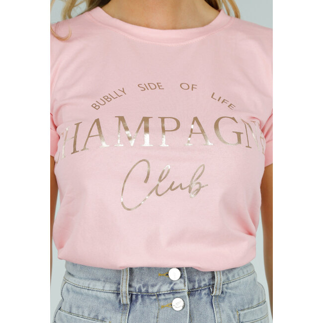 Hellrosa T-Shirt mit goldenem Champagne Club-Aufdruck