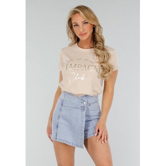Beigefarbenes Baumwoll-T-Shirt mit Champagner-Club