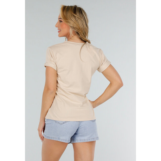 Beigefarbenes T-Shirt mit goldenem Champagne Club-Aufdruck