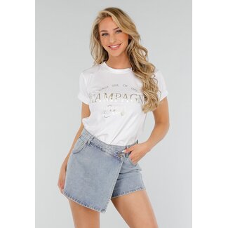 Weißes Stretch-Top mit Golddruck