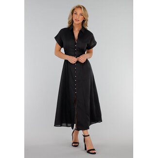 Schwarzes Midi-Hemdkleid mit Knopfverschluss