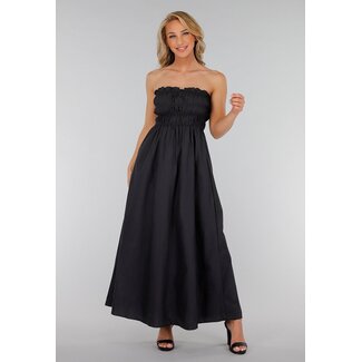 Schwarzes trägerloses Maxikleid in Leinenoptik
