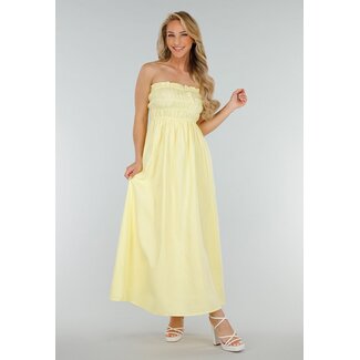 Buttergelbes trägerloses Maxikleid