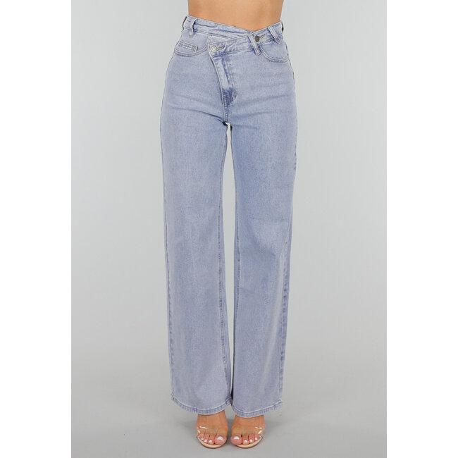 Hellblaue High-Waist-Stretch-Jeans mit weitem, geradem Bein