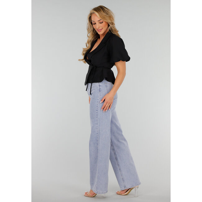Hellblaue High-Waist-Stretch-Jeans mit weitem, geradem Bein
