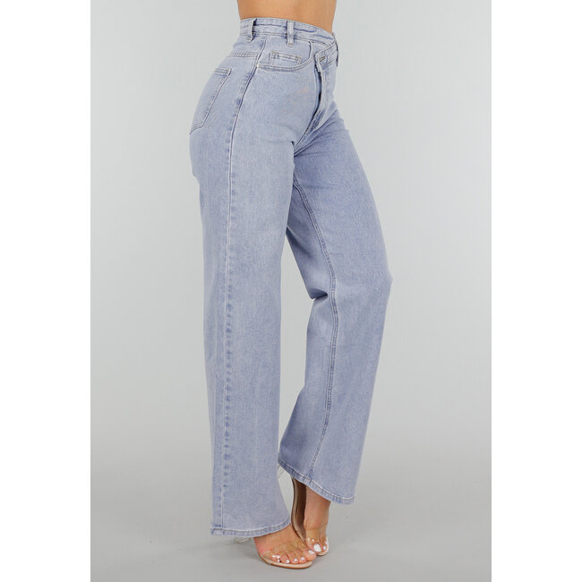 Hellblaue High-Waist-Stretch-Jeans mit weitem, geradem Bein
