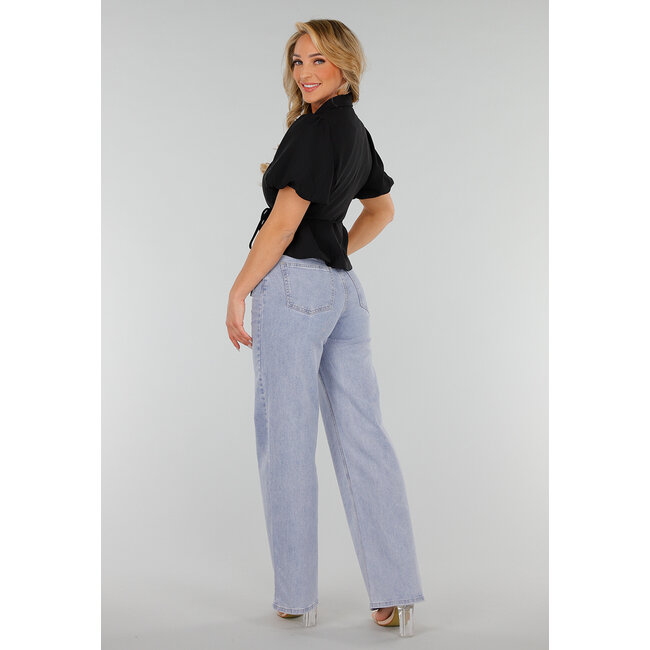 Hellblaue High-Waist-Stretch-Jeans mit weitem, geradem Bein