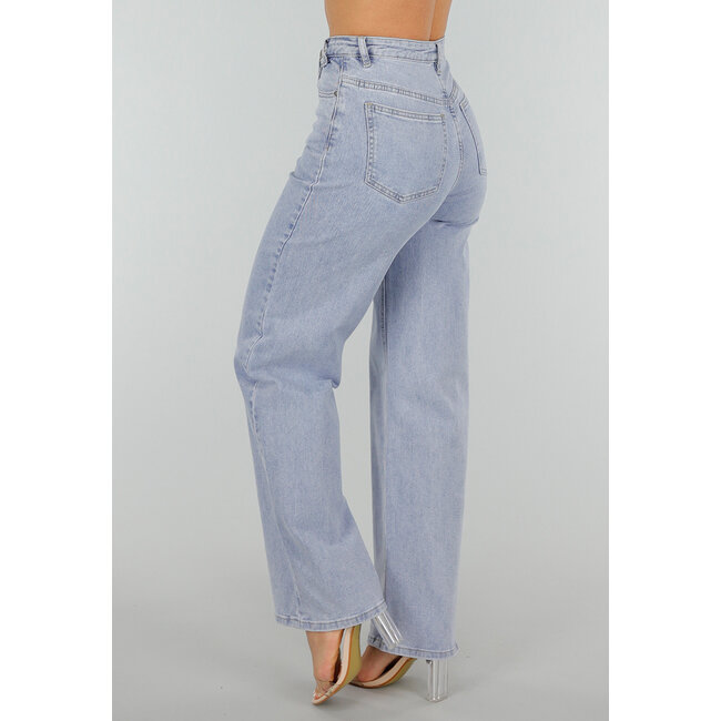 Hellblaue High-Waist-Stretch-Jeans mit weitem, geradem Bein
