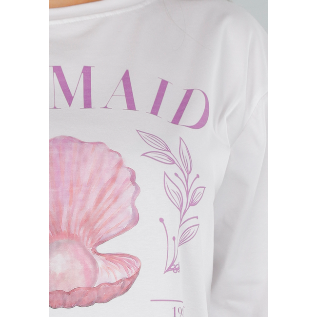 Weißes Oversized T-Shirt mit Meerjungfrauen-Print und lila Druck