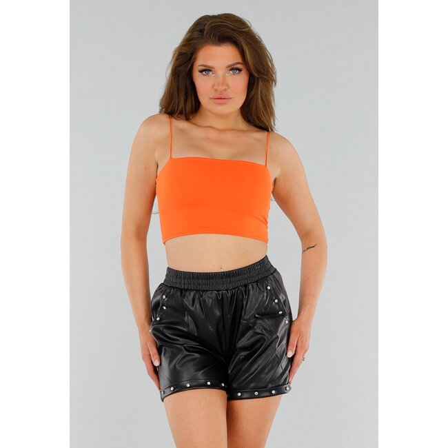 Leuchtend orangefarbenes Cropped Top mit Spaghetti-Trägern und doppelter Lage