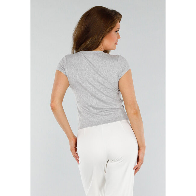 Graues kurzärmeliges Stretch-T-Shirt mit Stretch