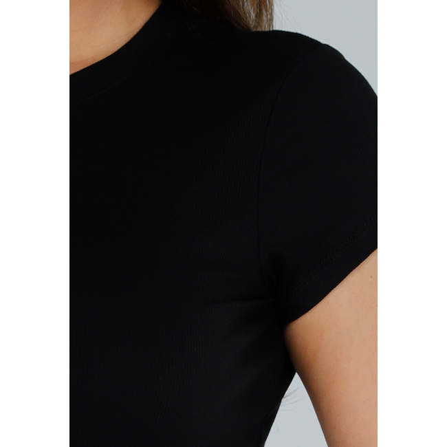 Schwarzes Basic Stretch T-Shirt mit kurzen Ärmeln