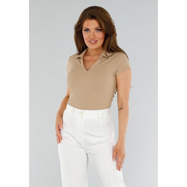 Beigefarbenes Polo mit Stretch und Struktur