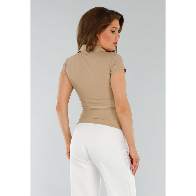 Beigefarbenes Polo mit Stretch und Struktur
