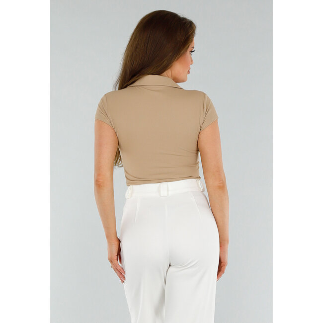 Beigefarbenes Polo mit Stretch und Struktur