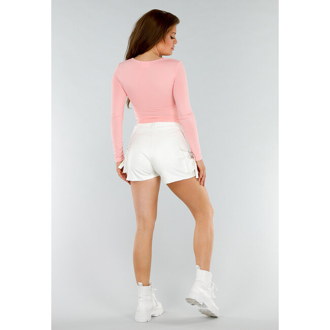 Lachsrosa Sweatheart Langärmliges Stretch-Overshirt Top
