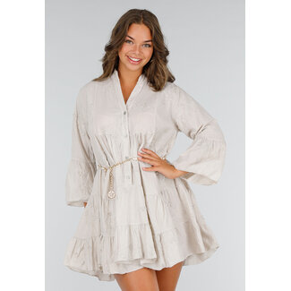 Baumwollkleid Beige mit Stickerei