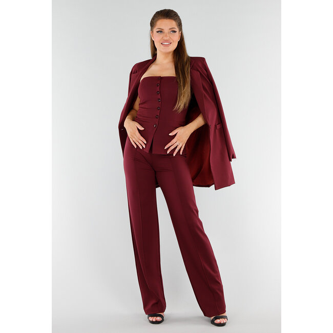 Bordeauxfarbenes trägerloses Korsett-Top mit Knöpfen und Westen-Look