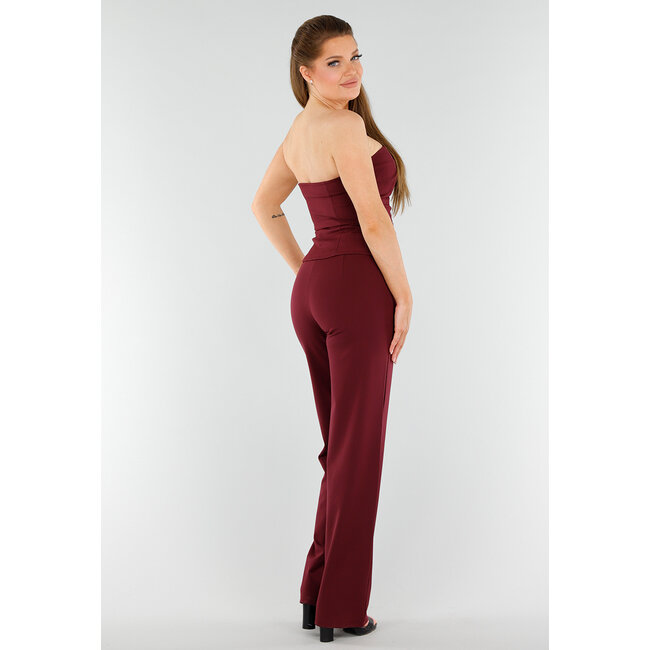 Bordeauxfarbenes trägerloses Korsett-Top mit Knöpfen und Westen-Look